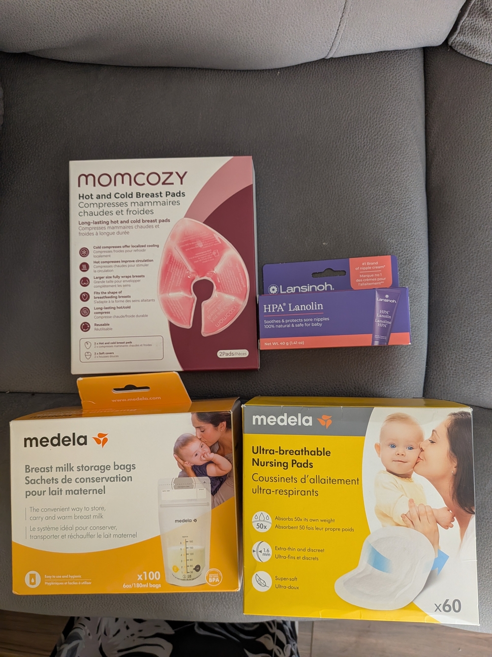 Momcozy Pink Hot and Cold Breast Pads with Lansinoh HPA+ Lanolin
